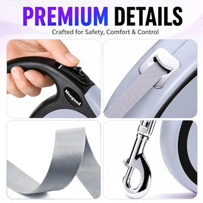 Double Retractable Dog Leash for Two Dogs Up to 50 lbs - 16 ft Coupler Leashes for Small Medium Dogs - One Locked System, Non Slip Grip, Tangle Free (Grey) - color: GREY