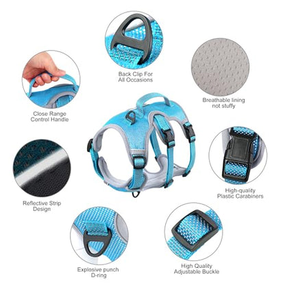 Beirui Escape Proof Dog Harness, No Pull Dog Harness,Reflective Dog Harness with Handle, Breathable,Durable, Adjustable Vest for Medium Dogs Outdoor Walking(Blue,Chest 19-25")