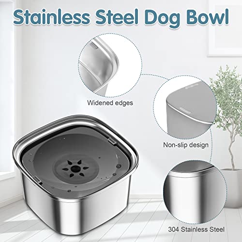 UPSKY 3L Dog Water Bowl 101oz Stainless Steel No Spill Large Capacity Dog Food Water Bowl Slow Water Feeder, Spill Proof Pet Water Dispenser Vehicle Carried Travel Water Bowl - color: gray