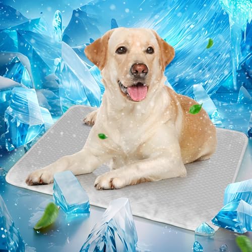 Mora Pets Dog Cooling Mat Instant Self Cooling Pad for Dogs & Cats Breathable Washable Summer Pet Cool Mat Indoor Outdoor, Cold Blanket for Floor Crate Car Travel Use Non Slip Large 40'' x 28'' Grey - color: Light Grey, size: 40'' x 28'' (Large)
