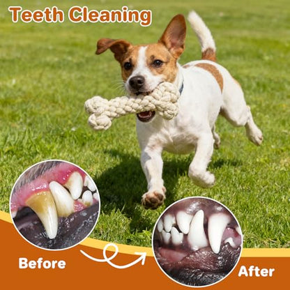 3 Pack Cotton Rope Dog Toy Set, Indestructible Chew Toys for Aggressive Chewers, Puppy Teething Toys with Bone, Human & Chinese Knot Designs for Boredom Relief & Tug of War， White - style: White suit（3 pack）