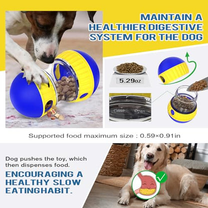 BSISUERM Dog Treat Dispensing Puzzle Toy Adjustable Food Dispenser Slow Feeder Puppy Enrichment Training Rolling Ball Pet Interactive Chase Toys for Small Medium Large Dogs to Keep Them Busy - color: Blue - Single - Standard