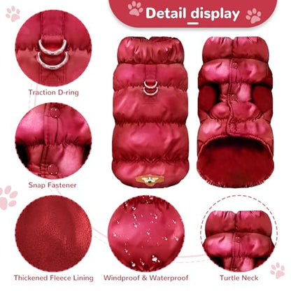 ABRRLO Winter Warm Dog Jacket for Small Medium Dogs Cat Cold Weather Coats with Harness Paded Dogs Fleece Vest Waterproof Windproof Dog Snow Jacket Pet Puppy Clothes (Wine red,XS) - color: Wine red, size: X-Small