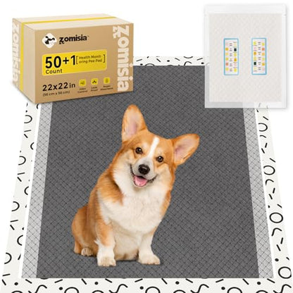 ZOMISIA Charcoal Puppy Pads 22x22 50 Counts + 1 Extra Health Monitoring Pee Pad