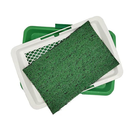 Dog Grass Pad with Tray, 17" x 12" Artificial Grass Pee Pad Set for Dogs, Easy to Clean, Reusable Quickly Absorbency Puppy Pee Pads for Potty Training, Litter Box Toilet for Indoor and Outdoor (Green)