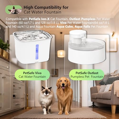 고양이 분수 교체용 숯 필터 스퀘어, Petsafe Premier, Ion-X, Outlast 펌프리스 및 Viva 반려동물 분수와 호환, 고양이 및 개 실내용 탄소 필터 (블랙, 12팩) - size: 12 PACK
