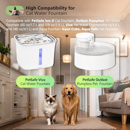 고양이 분수 교체용 숯 필터 스퀘어, Petsafe Premier, Ion-X, Outlast 펌프리스 및 Viva 반려동물 분수와 호환, 고양이 및 개 실내용 탄소 필터 (블랙, 12팩) - size: 12 PACK