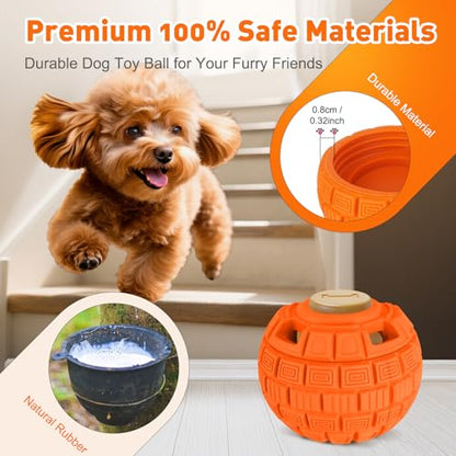 Interactive Dog Frozen Treat Toys, Dog Puzzle Enrichment Ball to Keep Them Busy, Slow Food Training, Durable Rubber Chew Dispensing Toy, Freezable Fillable Ball, for Small Medium Large Dogs (Orange) - color: Orange