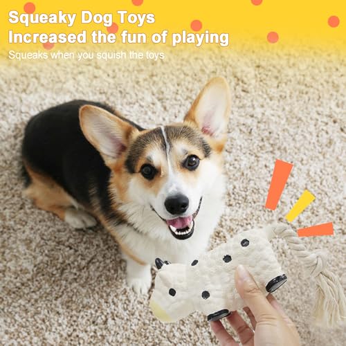 Dog Squeaky Toys Rope Toys Rubber Dog Chew Toy for Small & Medium Dogs for Boredom, Teeth Cleaning, Tug of War Toy (2 Pack)