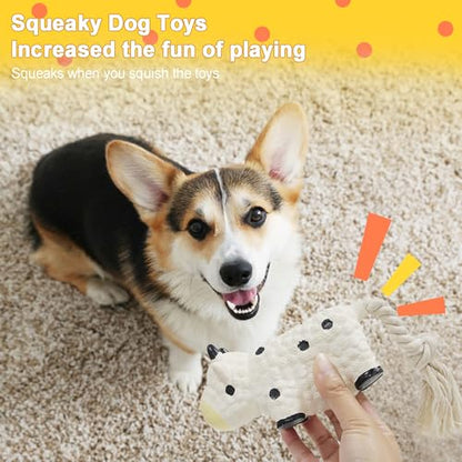 Dog Squeaky Toys Rope Toys Rubber Dog Chew Toy for Small & Medium Dogs for Boredom, Teeth Cleaning, Tug of War Toy (2 Pack)