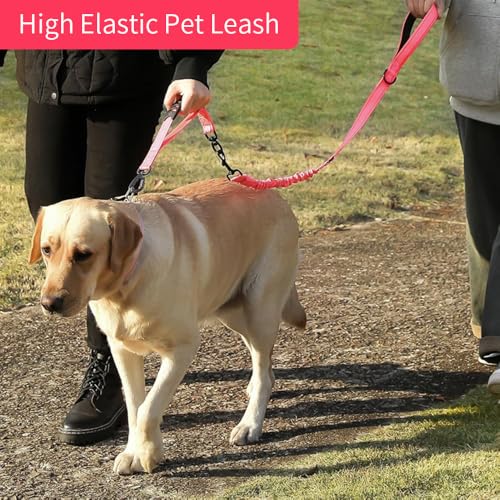 Bungee Double Handle Dog Leash Shock Absorbing Lead Traffic Control, Black | Two Handles, Reflective, Shock Absorption, 4FT to 5FT Elastic Length, For Small Medium Large Dogs, No Adjustable - color: Black