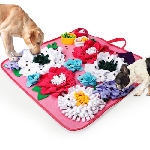 Vextronic Snuffle Mat for Dogs, Large Breed Slow Feeder Interactive Toy | 25x25-inch washable mat. Sparks natural foraging. Eases anxiety. Slows gulping at meals. Fits small to large pets. Pink. - color: Pink