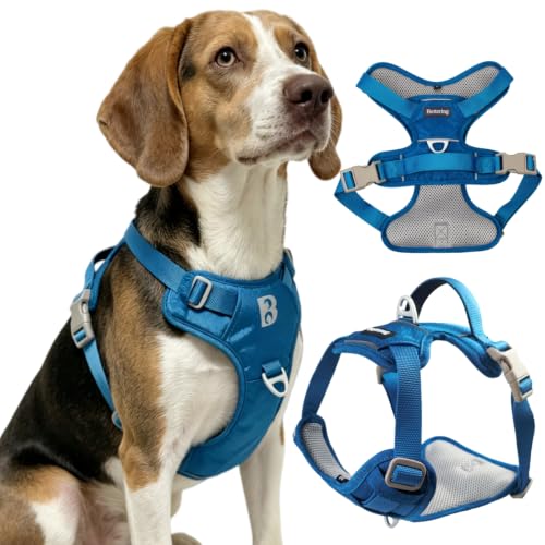 No Pull Front Clip Dog Harness, Heavy Duty 360° Reflective Dog Vest with Dual Zinc Alloy D-Rings, Soft Padded Harness with Control Handle for Small Medium Large Dogs (Blue, L) - color: Blue, size: L