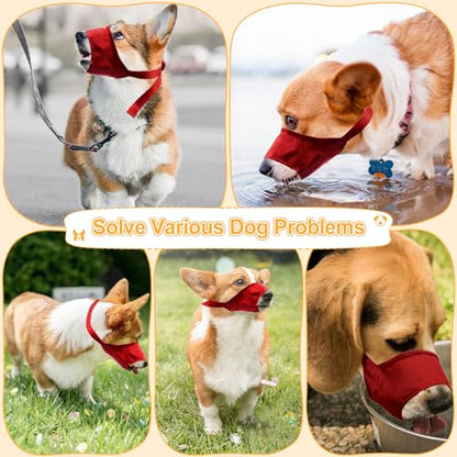 Coppthinktu 7PCS Adjustable Muzzle for Biting Barking, Comfortable Dog Mouth Cover for Small Medium Large Dogs with Long Snout - color: AB-Red