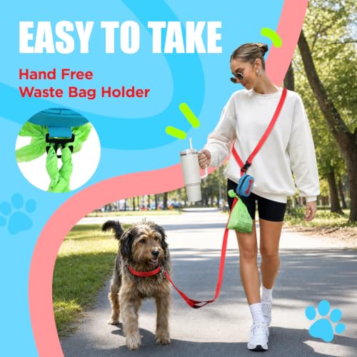 Dog Poop Bag Holder for Various Leashes,Hands Free Dogs Bag Holder with Hook loop/Carabiner Clip,Dogs Poop Bags Rolls Holder-Large Capacity,Dog Walking,Blue - color: Blue