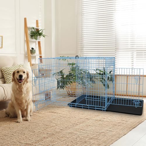 Dog Crate, 24/30/36/42/48 Inch Dog Crates for Small Medium Large Dogs Indoor, Folding Metal Dog Kennel Dog Cage with Double-Door, Divider Panel, Removable Tray, Locks and Handle, (48 Inch, Blue) - color: BLUE, size: 48.0"L x 29.0"W x 31.0"H