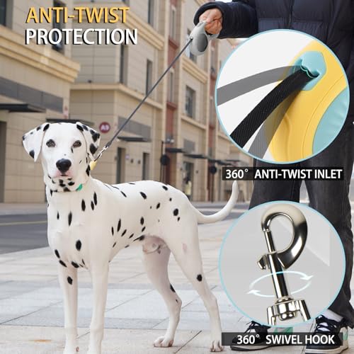 JSXD 360° Tangle-Free Retractable Dog Leash with One-Handed Brake, Pause, Lock, 10 ft Strong Nylon Tape Pet Walking Leash,Suitable for Cats, Small and Medium Dogs up to 66 lbs (Grey, 10 ft) - color: Grey
