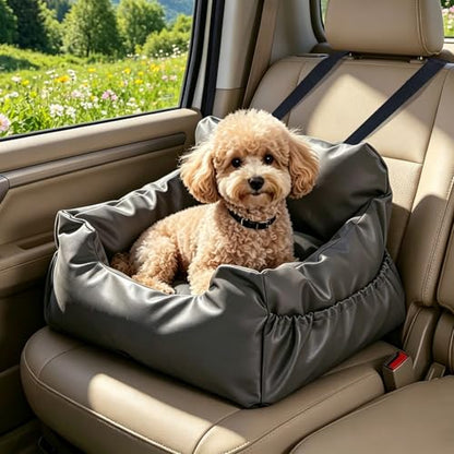 PAWZ Road Dog Car Seat, Pet Car Bed for Travel&Home, Waterproof Leather Dog Booster Seat with Safety Belts & Storage Pocket, Grey - size: Large