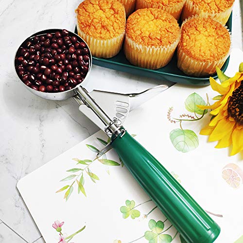 Saebye 2.7 OZ Scoop - #12 (1/3 Cup) - Disher, Ice Cream Soop, Cookie Scoop - Portion Control - 18/8 Stainless Steel, Green Handle, For Cookie, Ice Cream, Meatball, Muffin, Cupcake, Vegetable Salad - size: #12/ 2.7 oz