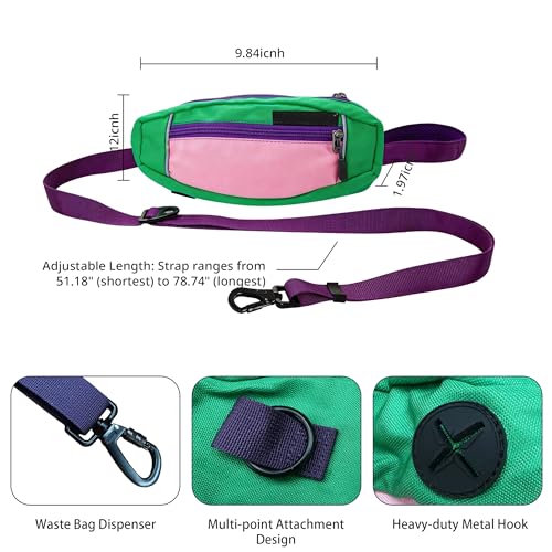 Hands Free Dog Leash with Waist Bag, Adjustable Waterproof Shock Absorption Reflective Leash with Poop Bag Dispenser Port for Medium Large Dogs Walking Running Hiking (Purple) - color: purple