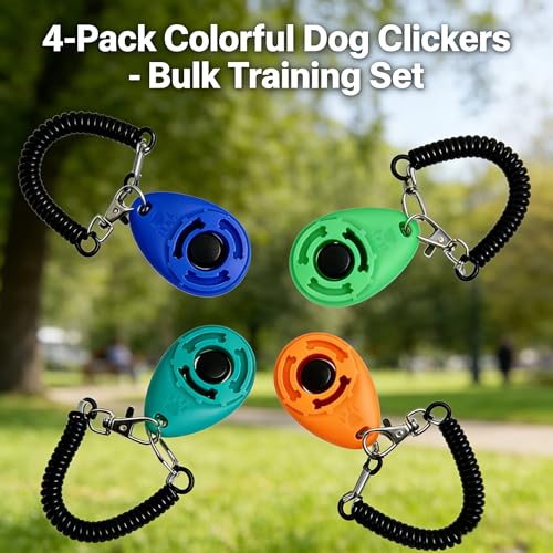 Dog Training Clicker with Wrist Straps, Clicker Dog Trainer for Puppy Cats and Pet Behavioral Obedience Teaching, 4-Pack
