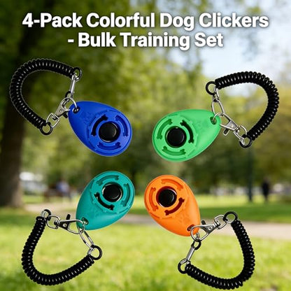 Dog Training Clicker with Wrist Straps, Clicker Dog Trainer for Puppy Cats and Pet Behavioral Obedience Teaching, 4-Pack