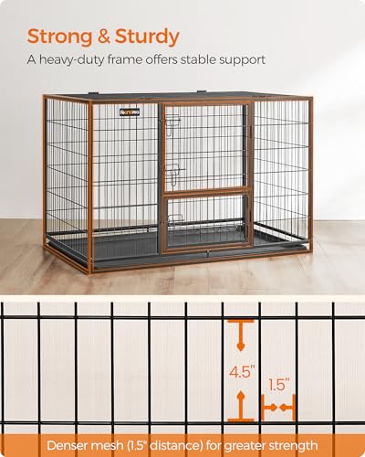 Feandrea 48 Inch Heavy Duty Dog Crate, Metal Escape Proof Dog Kennel with Double Doors and Convenient Feeding Door, Removable Tray, Easy to Clean, XXL Dog Crate for Large and Medium Dogs, Black - size: 48.0"L x 29.3"W x 31.7"H