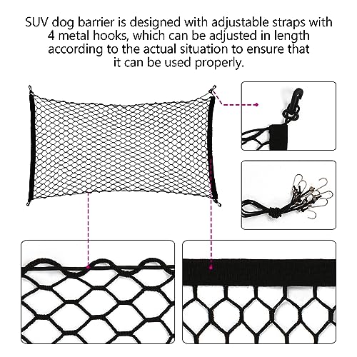 Dog Car Net Barrier for SUV - Pet Car Divider Back Seat Barrier Net, Easy to Install and Remove,with Flexible Bungee Cords Adjustable for Trucks, SUV, Vans, Universal Fit Sturdy Mesh (47 * 27 inches)