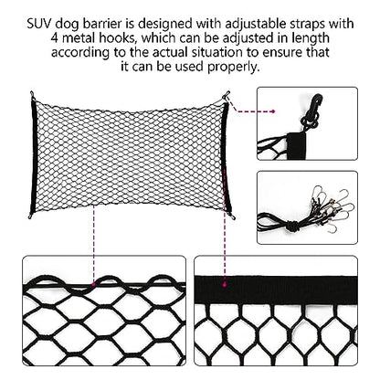 Dog Car Net Barrier for SUV - Pet Car Divider Back Seat Barrier Net, Easy to Install and Remove,with Flexible Bungee Cords Adjustable for Trucks, SUV, Vans, Universal Fit Sturdy Mesh (47 * 27 inches)