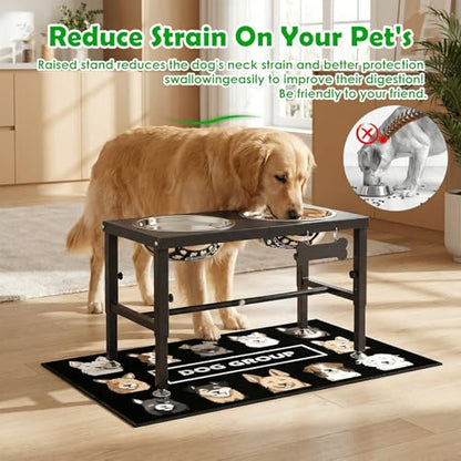 SHAINFUN Elevated Dog Bowls with Mat for Large & XLarge Dogs, Adjustable Height Raised Dog Bowl Stand with Two 68oz Bowls, Dogs Food Water Bowl Holder - color: Black-2L
