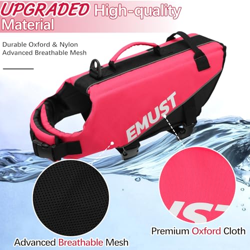 EMUST Dog Life Vests, Adjustable XS Dog Life Jacket with Rescue Handle, Puppy Flotation Vest for Small/Medium/Large Dogs, Rosepink, XS - color: Rose Pink, size: XS