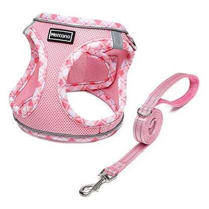 Mercano Soft Mesh Dog Harness and Leash Set, Step-in Reflective Breathable Lightweight Vest Harnesses with Safety Buckle for Small Dogs, Cats (Pink, XS) - color: Pink, size: XS (Chest: 11.2"-13.2")