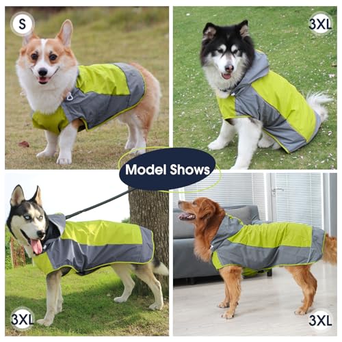 IECOii Large Dog Raincoat Waterproof,Hooded Rain Jacket Keep Dog Dry in Wet Weather,Reflective Rain Poncho Clothes with Convenient Leash Hole/Adjustable Magic Sticker/Easy On and Off/,Green,Large - color: Green, size: Large