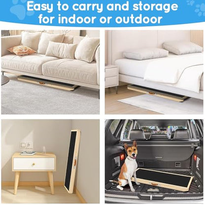 Dog Ramp for Couch with Non-Slip Silicone Mat, 39" Wooden Pet Ramps for Small Dogs, Hold up to 100lb, Adjustable Height from 11.41" to 20.47", Portable Stable Pet Step for Sofa Stairs - size: 39.37"L x 15.75"W x 1.97"H