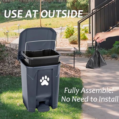tebiete Dog Poop Trash Can Outdoors Pet Waste Station with Lid Dog Waste Disposal Container with Removable Inner Bin Bucket Hands-Free Pedal Garden Yard Home with Waste Bags, Grey - color: 1Pack Grey
