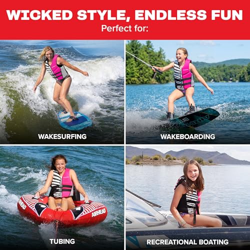 Airhead Wicked Kwik-Dry NeoLite Flex Life Jacket for Kids - USCG Approved Life Vest for Youth, Child & Infant, Watersports Vest for Boating, Tubing & Swimming, Hot Pink - size: X-Small