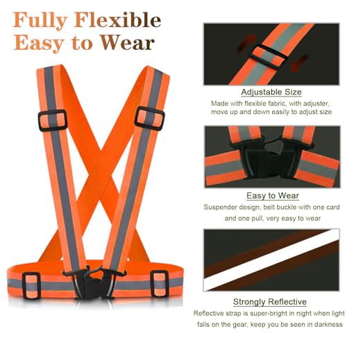 Reflective Vest Running Gear, 2Pack High Visible Safety VES for Cycling Jogging Running Walking, Adjustable for Men Women - color: 2 x Orange