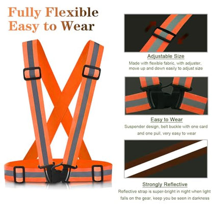 Reflective Vest Running Gear, 2Pack High Visible Safety VES for Cycling Jogging Running Walking, Adjustable for Men Women - color: 2 x Orange