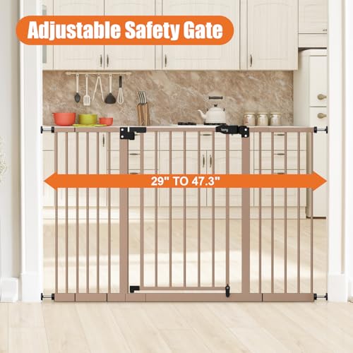 keny Extra Wide Baby Gate - 29" to 47.3" Auto Close Safety Gate, Pressure Mounted, No Drilling, Brown - color: Brown, size: 29-47.3"Wide, 30"Tall