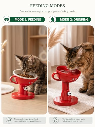 Adjustable Cat Bowls - 7-Level (4.7"-8.2") Raised Cat Food Bowls 60°Tilted Pet Water Bowl for Large Small Cats Dogs, Anti-Vomiting Spine Protection, Non-Slip Stand Dishwasher Safe, Red - color: Red