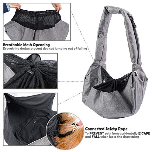 ARELLA Dog Sling Carrier for Small Dog Sling Carrier 5-15 lbs with Comfortable Adjustable Padded Shoulder Breathable Mesh for Travel Hands Free Daily Walk Outdoor Activities PDS08G