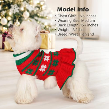 KYEESE Dog Christmas Sweater Warm Dog Sweater for Small Dogs with Leash Hole Knit Dogs Clothes Pet Coats Turtleneck Pet Sweater Dress with Snowflake Pattern, Red, Small - color: 08# Girl Red, size: Small (3-6lbs)