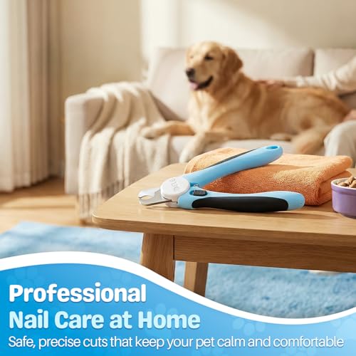 Flexzion Pet Nail Clippers for Dogs & Cats - Stainless Steel Blade Cat Nail Trimmer with Stored Nail File, Safety Guard, Easy Grip Handle - Dog Nail Clippers for Large Dogs, Medium Small Breeds, Blue - color: Blue