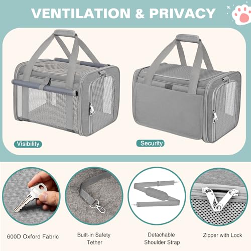 Soft Cat Carrier for Pets Up to 20 Lbs, Collapsible Cat Carrier Bag with Privacy Curtains, Airline Approved Small Pet Carrier for Small Medium Cats Dogs Puppy, Washable Soft Pet Travel Bag Dog Carrier - color: Gray