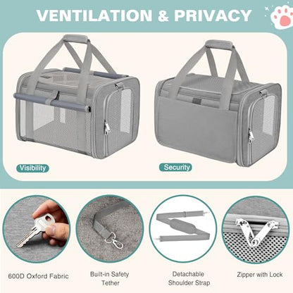Soft Cat Carrier for Pets Up to 20 Lbs, Collapsible Cat Carrier Bag with Privacy Curtains, Airline Approved Small Pet Carrier for Small Medium Cats Dogs Puppy, Washable Soft Pet Travel Bag Dog Carrier - color: Gray
