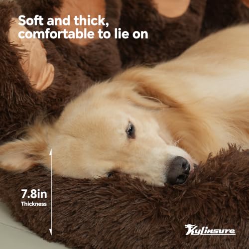 Round Plush Calming Donut Dog & Cat Bed | Calming Design, Donut Shape - color: Coffee, size: Small