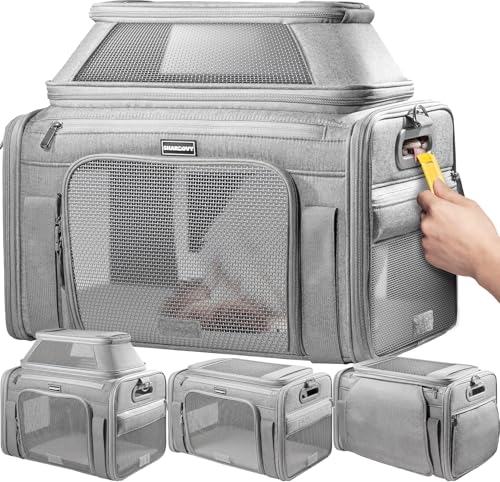 Top-Expandable Pet Carrier with Treat & Pet Window,18x13x9.5 Inch Southwest Frontier Airline Approved,Soft-Sided Dog Carrier for Small Dogs and Cats,Travel Cat Carrier with Locking Safety Zippers - color: Grey, size: 18.0"L x 13.5"W x 9.5"H