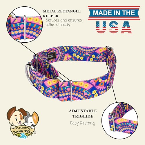 Country Brook Petz - HossFit Jr Wide Martingale Dog Collar - Groovy Collection Featuring Far Out Designs (Blue Boho Mandala, Large) - color: Blue Boho Mandala, size: Large (Pack of 1)