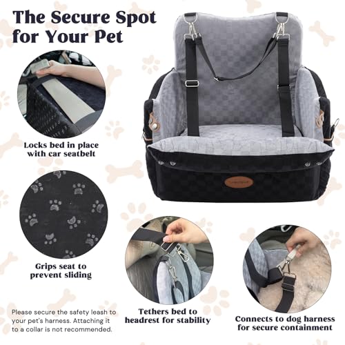 WOOCHPET Dog Car Seat for Small Pets Sturdy Puppy Booster Bed with Elevated Window View Washable Travel Carrier up to 35 Lbs - size: Medium