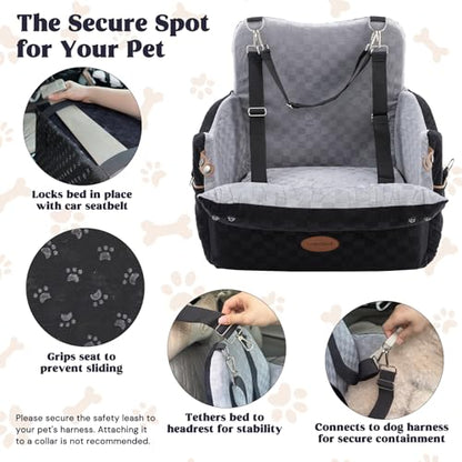 WOOCHPET Dog Car Seat for Small Pets Sturdy Puppy Booster Bed with Elevated Window View Washable Travel Carrier up to 35 Lbs - size: Medium